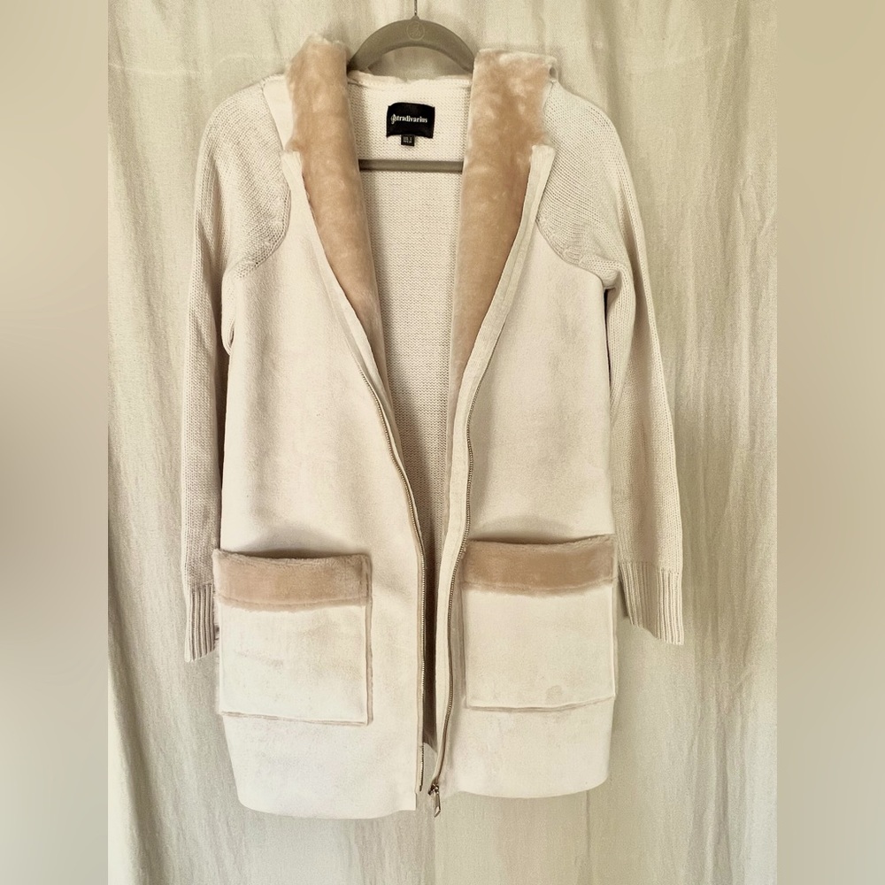 PRICE DROP! Faux Shearling Hooded Coat with Matching Knit Sleeves and Back